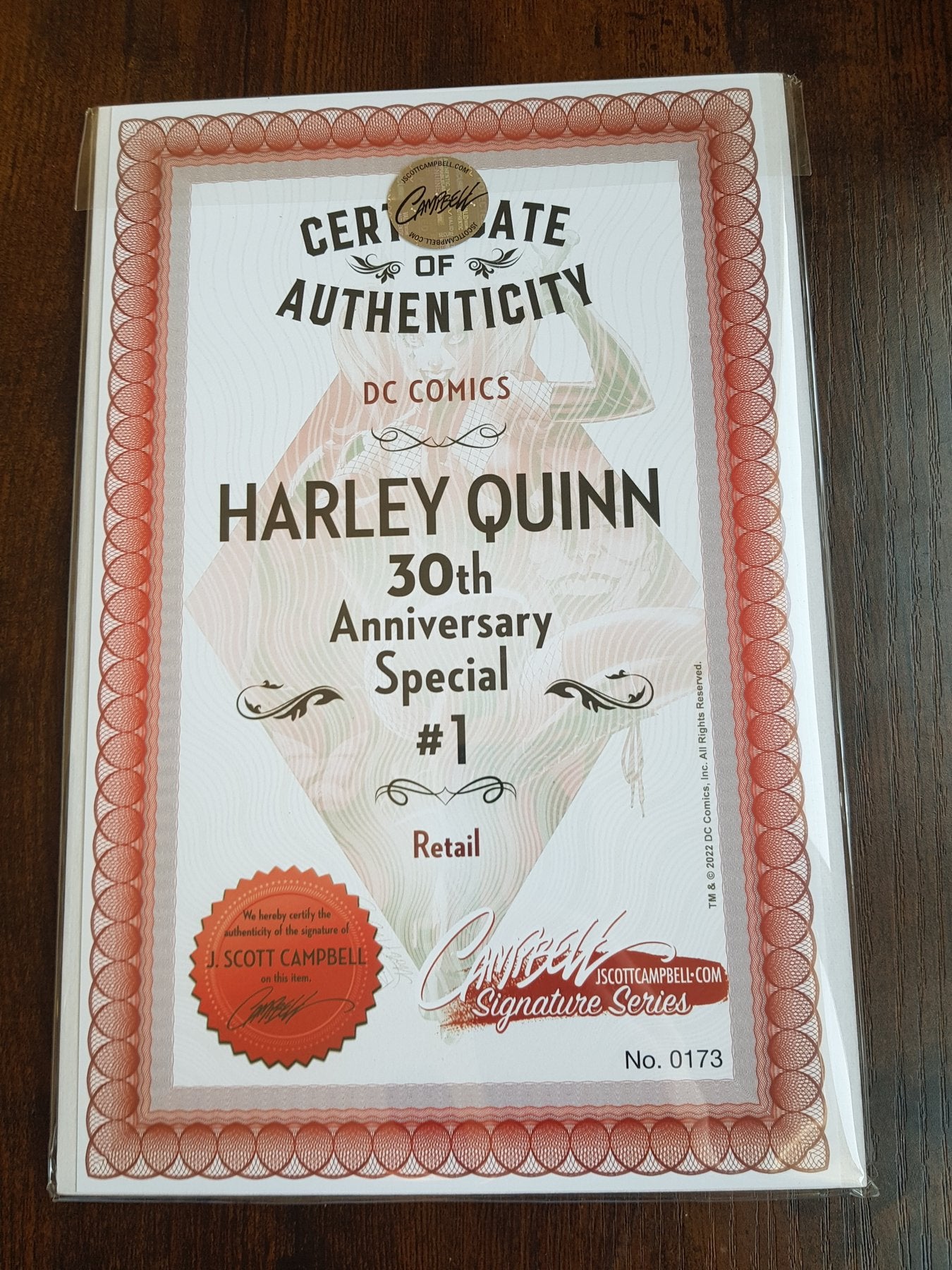 Harley Quinn 30th Anniversary Special #1 - JSC Artist EXCLUSIVE !! - Signed by J.Scott Campbell !!