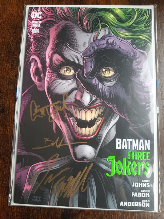 BATMAN : THREE JOKERS #3 MAIN COVER SIGNED BY ENTIRE TEAM : JOHNS, FABOK, & ANDERSON !!! SOLD OUT !!!