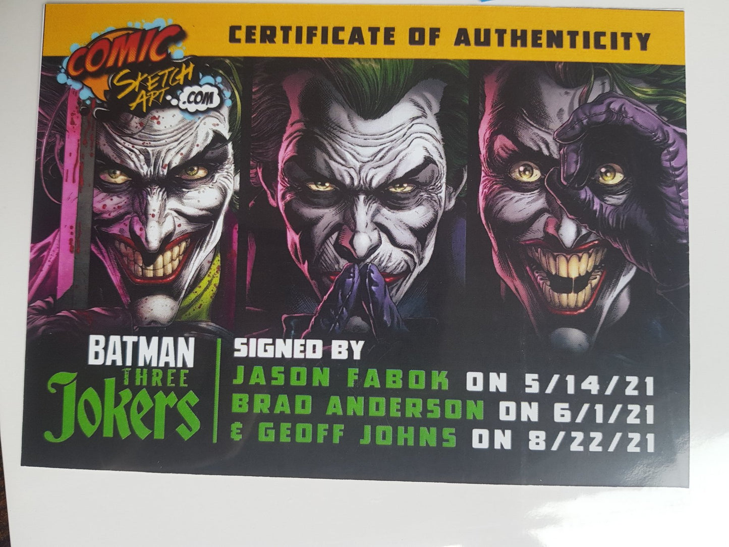 BATMAN : THREE JOKERS #3 MAIN COVER SIGNED BY ENTIRE TEAM : JOHNS, FABOK, & ANDERSON !!! SOLD OUT !!!